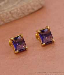 Dark Sapphire Stone Gold Ear Studs Daily Wear Design ER4652 Dark Sapphire Stone Gold Ear Studs Daily Wear Design ER4652