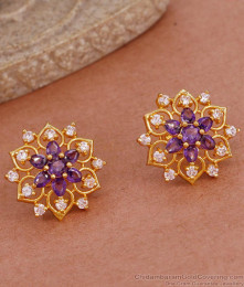 Premium Look Amethyst Stone Big Gold Imitation Stud Earring ER4654 Premium Look Amethyst Stone Big Gold Imitation Stud Earring ER4654