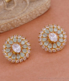 Gold Finish Light Green Stone Diamond Stud Earring ER4660