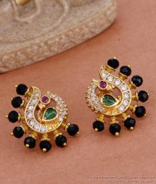 Black Crystal Peacock Stud Earring 1 Gram Gold Jewelry ER4661 Black Crystal Peacock Stud Earring 1 Gram Gold Jewelry ER4661
