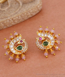 New Model Peacock Design Gold Plated Studs With Pink Crystals ER4662