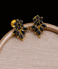 Full Black Stone Floral Design Gold Stud Earring Shop Online ER4670