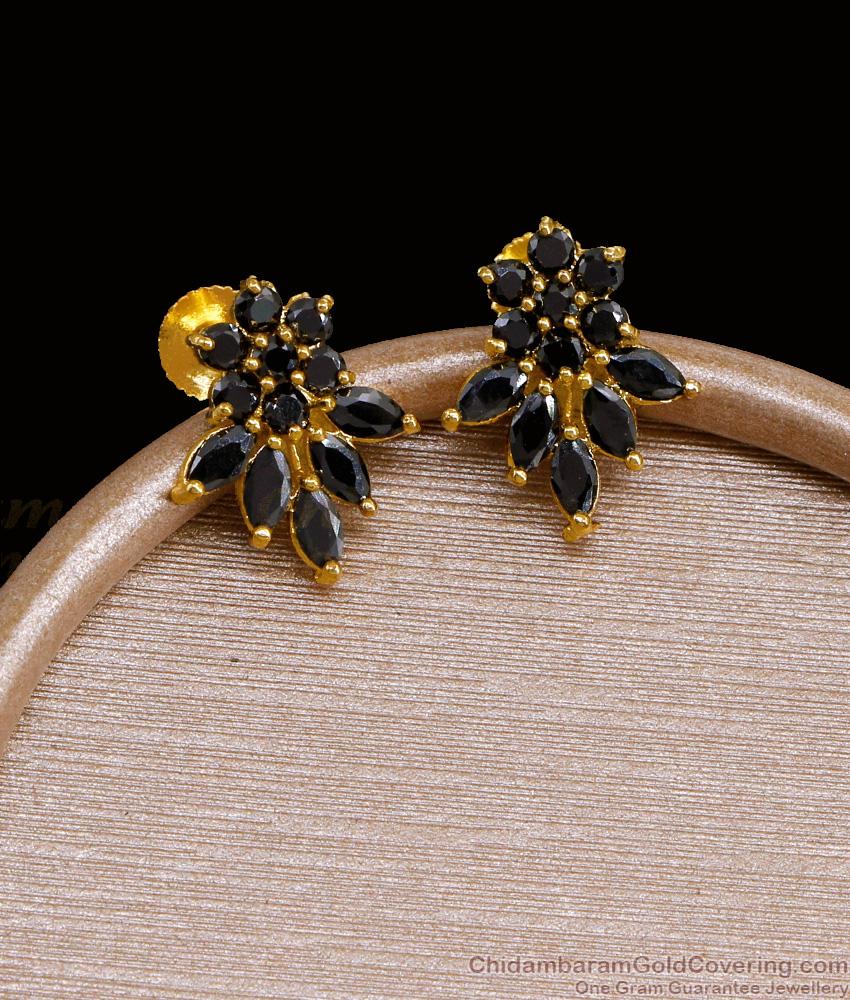 Full Black Stone Floral Design Gold Stud Earring Shop Online ER4670