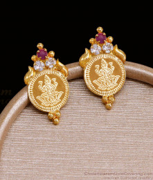 Gold Design Small Lakshmi Coin Studs With Ruby White Stone ER4674 Gold Design Small Lakshmi Coin Studs With Ruby White Stone ER4674
