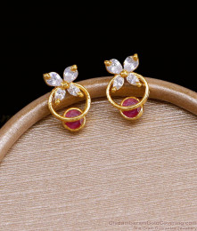 Real Gold Design Ruby White Stone Stud Earring For Office Wear ER4680 Real Gold Design Ruby White Stone Stud Earring For Office Wear ER4680