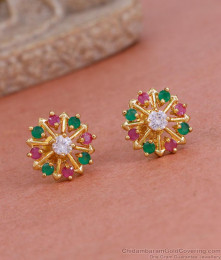 Daily Wear Multi Stone Small Gold Plated Stud Earring ER4700 Daily Wear Multi Stone Small Gold Plated Stud Earring ER4700