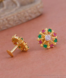 Daily Wear Multi Stone Small Gold Plated Stud Earring ER4700 Daily Wear Multi Stone Small Gold Plated Stud Earring ER4700