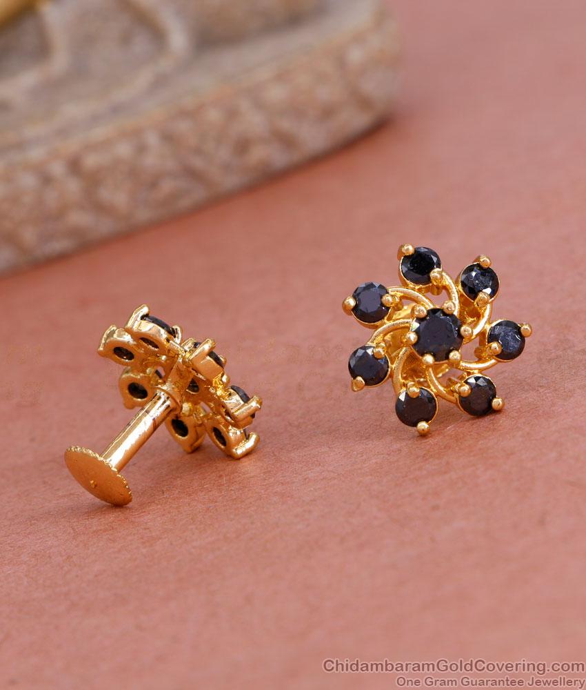Elegant Black Crystal Floral Studs Gold Earring ER4704 Elegant Black Crystal Floral Studs Gold Earring ER4704
