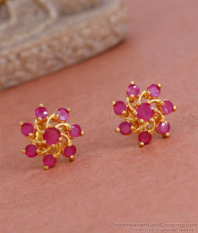 Gold Plated Floral Ruby Stone Stud Earring For Daily Wear ER4708 Gold Plated Floral Ruby Stone Stud Earring For Daily Wear ER4708