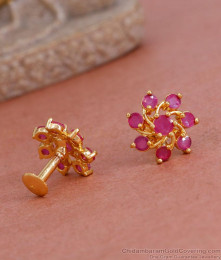 Gold Plated Floral Ruby Stone Stud Earring For Daily Wear ER4708 Gold Plated Floral Ruby Stone Stud Earring For Daily Wear ER4708