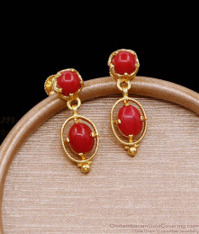 Oval Shaped Red Coral Stone Stud Gold Earring ER4731