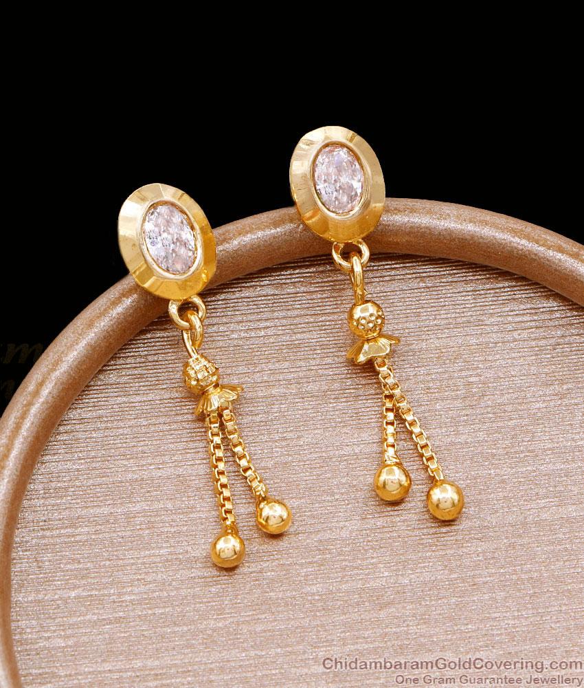 Classic White Stone Dangler Earrings Gold Designer Jewelry ER4739 Classic White Stone Dangler Earrings Gold Designer Jewelry ER4739