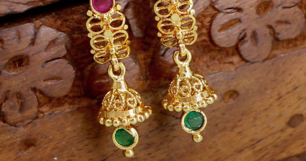 Ruby Greenstone Simple Ruby Green Stone Gold Designer Jhumka Online ER4748