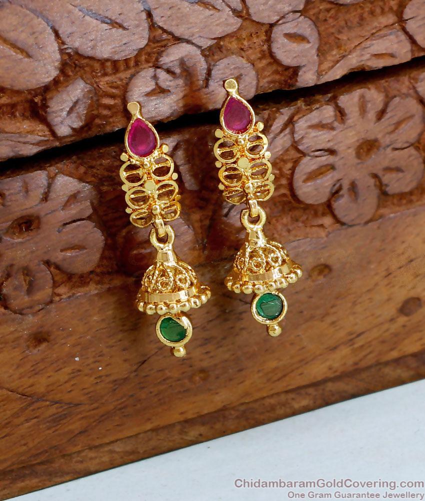 Simple Ruby Green Stone Gold Designer Jhumka Online ER4748 Simple Ruby Green Stone Gold Designer Jhumka Online ER4748