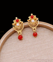Simple Gold Design Red Coral Stone Studs Pearl Earring ER4767 Simple Gold Design Red Coral Stone Studs Pearl Earring ER4767