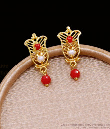 Stylish Gold Stud Earring Flower Design With Coral Stone ER4771 Stylish Gold Stud Earring Flower Design With Coral Stone ER4771