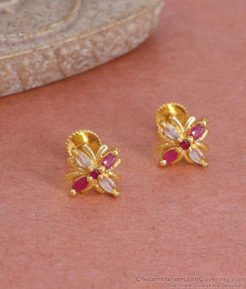 Buy Gold Tone Stud Earring Ruby White Stone Design ER4779