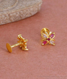 Buy Gold Tone Stud Earring Ruby White Stone Design ER4779 Buy Gold Tone Stud Earring Ruby White Stone Design ER4779