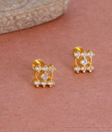 New Model Simple Gold Design Earring White Stone Studs ER4784