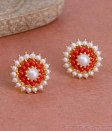 Traditional Look Pin Type Pearl Stud Earring Gold Finish ER4786