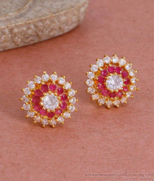 Glittering Ad Stone Flower Design Gold Stud Earring For Women ER4787