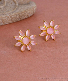 Unique Flower Design Gold Plated Pink Stone Stud Earring Designs ER4790