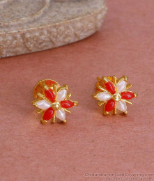 Coral And Pearl Stone Gold Plated Stud Earring Shop Online ER4791