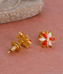 Coral And Pearl Stone Gold Plated Stud Earring Shop Online ER4791