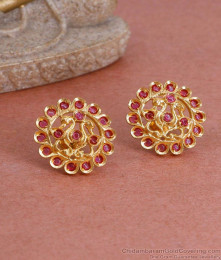 Traditional Full Ruby Stone Peacock Design Gold Stud Earring ER4796