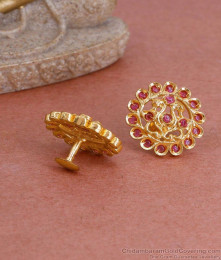 Traditional Full Ruby Stone Peacock Design Gold Stud Earring ER4796