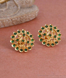 Full Emerald Green Stone Gold Plated Peacock Stud Earring ER4798