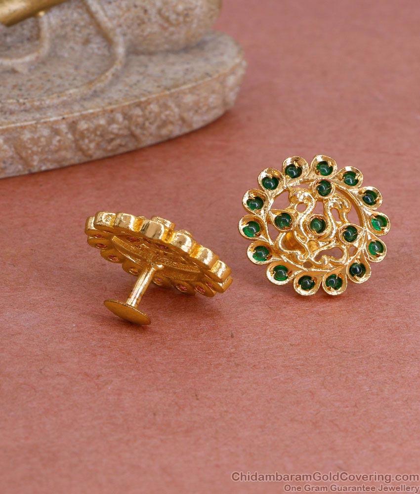 Full Emerald Green Stone Gold Plated Peacock Stud Earring ER4798 Full Emerald Green Stone Gold Plated Peacock Stud Earring ER4798