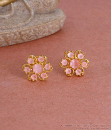 Beautiful Pink Stone Floral Stud Earring Gold Imitation Jewelry ER4802