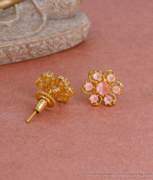 Beautiful Pink Stone Floral Stud Earring Gold Imitation Jewelry ER4802