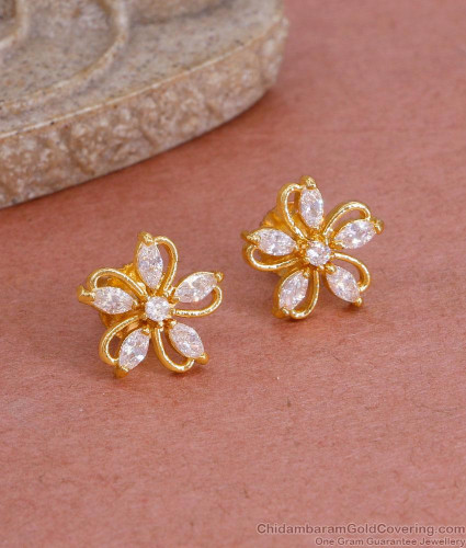Buy White Stone Pin Type Gold Plated Stud Earring For Women ER4803