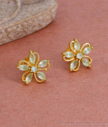 Beautiful Flower Design Green Opal Stone Studs Pin Type Earring ER4804