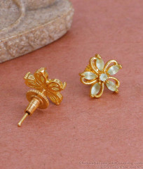 Beautiful Flower Design Green Opal Stone Studs Pin Type Earring ER4804