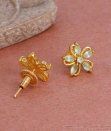 Beautiful Flower Design Green Opal Stone Studs Pin Type Earring ER4804