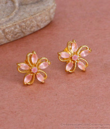 Light Weight Regular Wear Gold Plated Pink Stone Stud Earring ER4805