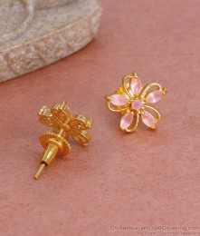 Light Weight Regular Wear Gold Plated Pink Stone Stud Earring ER4805