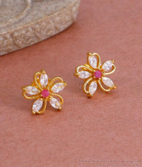 Sparkling Ruby White Ad Stone Pin Type Gold Stud Earring ER4806
