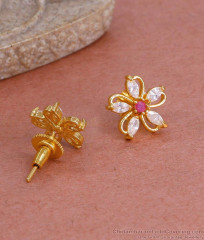Sparkling Ruby White Ad Stone Pin Type Gold Stud Earring ER4806