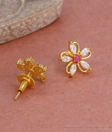 Sparkling Ruby White Ad Stone Pin Type Gold Stud Earring ER4806