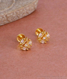 Simple Gold Design Ad Stone Stud Earring At Affordable Price ER4809