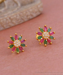 Beautiful Ruby Green Stone Gold Plated Studs Earring ER4810