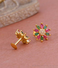 Beautiful Ruby Green Stone Gold Plated Studs Earring ER4810
