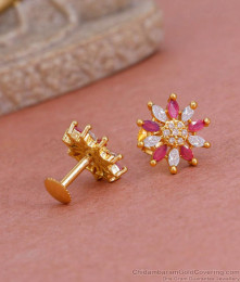 Unique Flower Design Ruby White Ad Stone Sud Earring ER4811