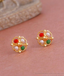 Beautiful Tri Color Gold Plated Stud Earring Shop Online ER4814
