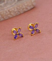 Stylish Amethyst Stone Floral Stud Earring Designs Online ER4816