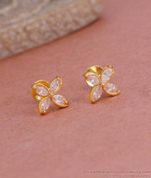 Trendy American Diamond Screw Back Gold Stud Earring ER4818